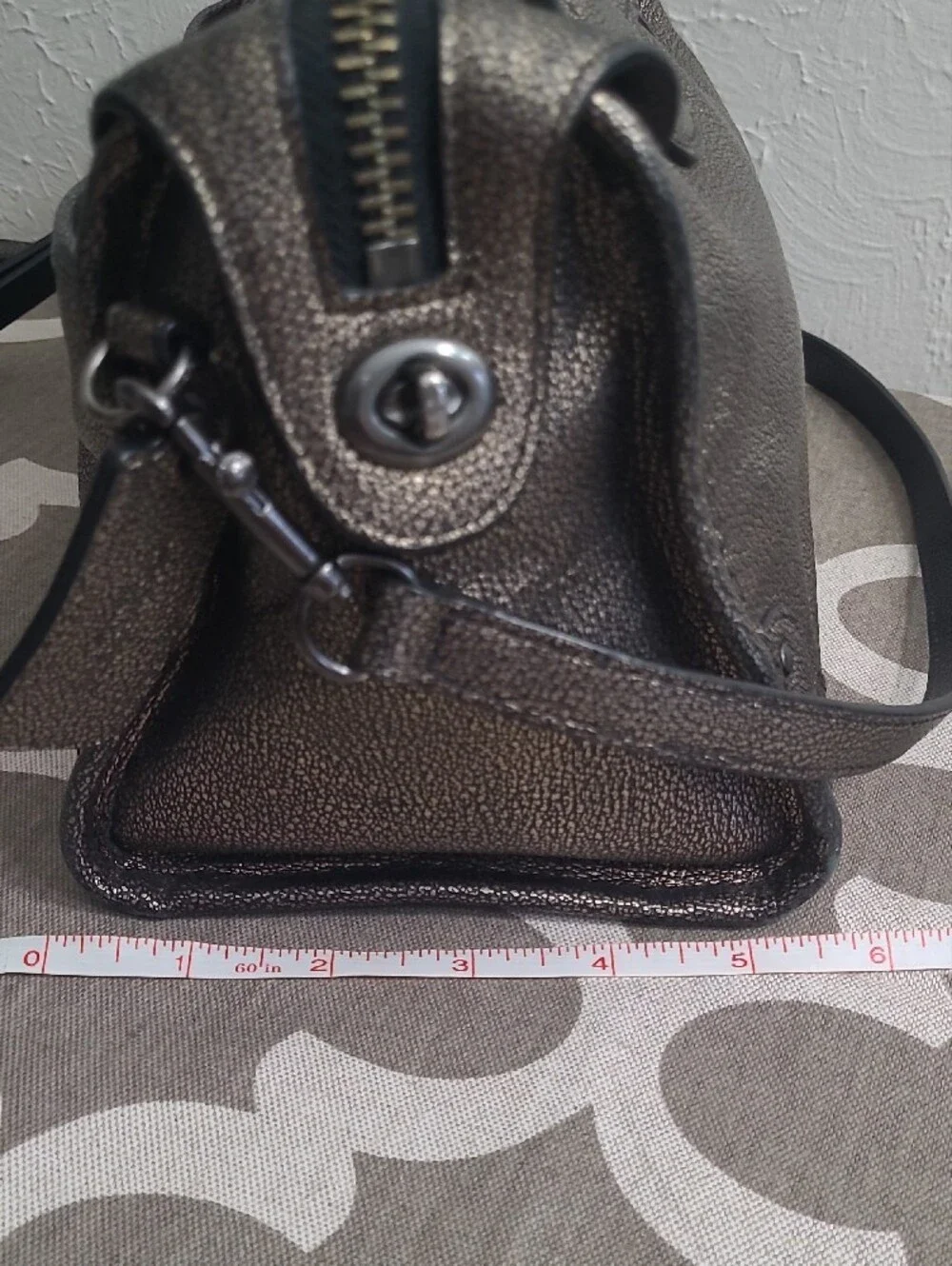 Coach Metallic Pewter Leather Satchel Handbag